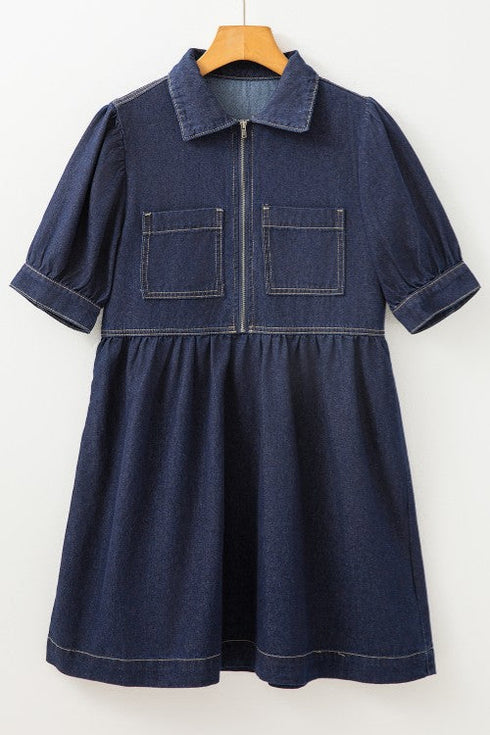 'Zadie' Puff Sleeve Denim Mini Dress - Celes Fashion